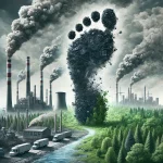 DALL·E 2025 02 14 10.08.02 A conceptual illustration of carbon footprint. A large footprint made of smoke and industrial pollution dominates the scene symbolizing environmental