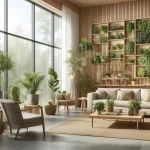 DALL·E 2025 02 21 20.48.03 A modern interior space featuring biophilic design elements  a spacious living room with large windows allowing natural light lush indoor plants incl